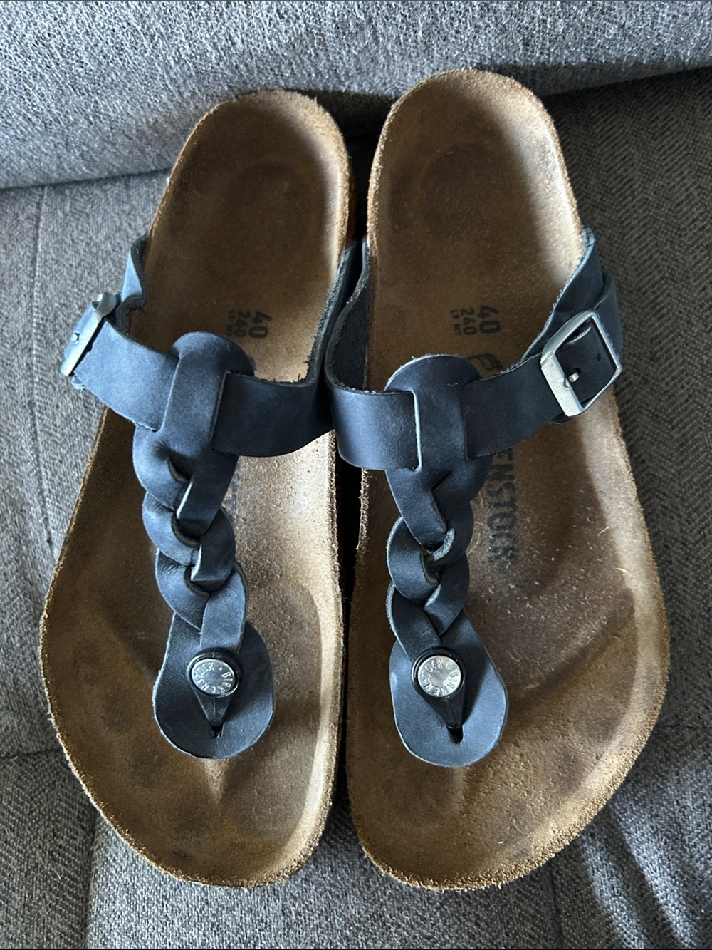 Birkenstock Women navy Gizeh Braided Leather Sandals size 40 us9-9.5